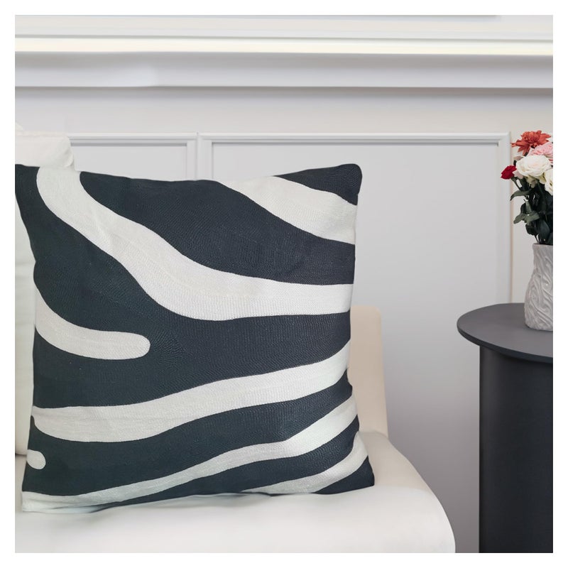 Aitliving Decorative Pillowcase Zebra Animal Stripe Dark Gray Black and White Embroidered Decorative Throw Pillow Cover 17x17 inch Grey Black 1pc Modern Pattern Animal Stripes 43x43cm - Image 2